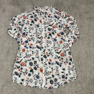 Fragonard Parfumeur Shirt Dress One Size White Floral Cotton Button Pockets